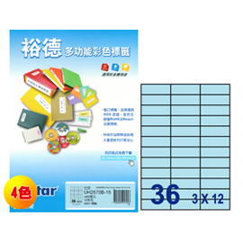 裕德 彩色電腦列印標籤36格(4色) 1000張/箱 US2570-1000