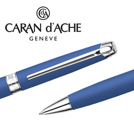 【請先來電洽詢庫存】CARAN d'ACHE 瑞士卡達 LEMAN 利曼寶藍漆原子筆(銀夾) / 支