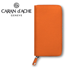 【請先來電洽詢庫存】CARAN d'ACHE 瑞士卡達 LEMAN 利曼系列 小牛皮仕女皮夾. 橙