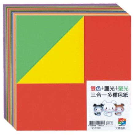 【天燕】台灣製  三合一螢光/臘光/雙色色紙  120張 / 只   5只/包 (NO.12001)
