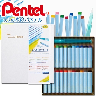 {振昌文具}【Pentel飛龍】GHW1-24 水溶性蠟筆(附水筆)  24色/盒