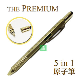 日本 THE PREMIUM 水平儀 5合1多功能 原子筆 觸控筆 4526858048224 金色 /支