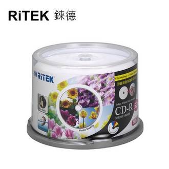 【RiTEK錸德】 52X CD-R 裸裝 700MB 高寫真滿版可列印式 50片/組