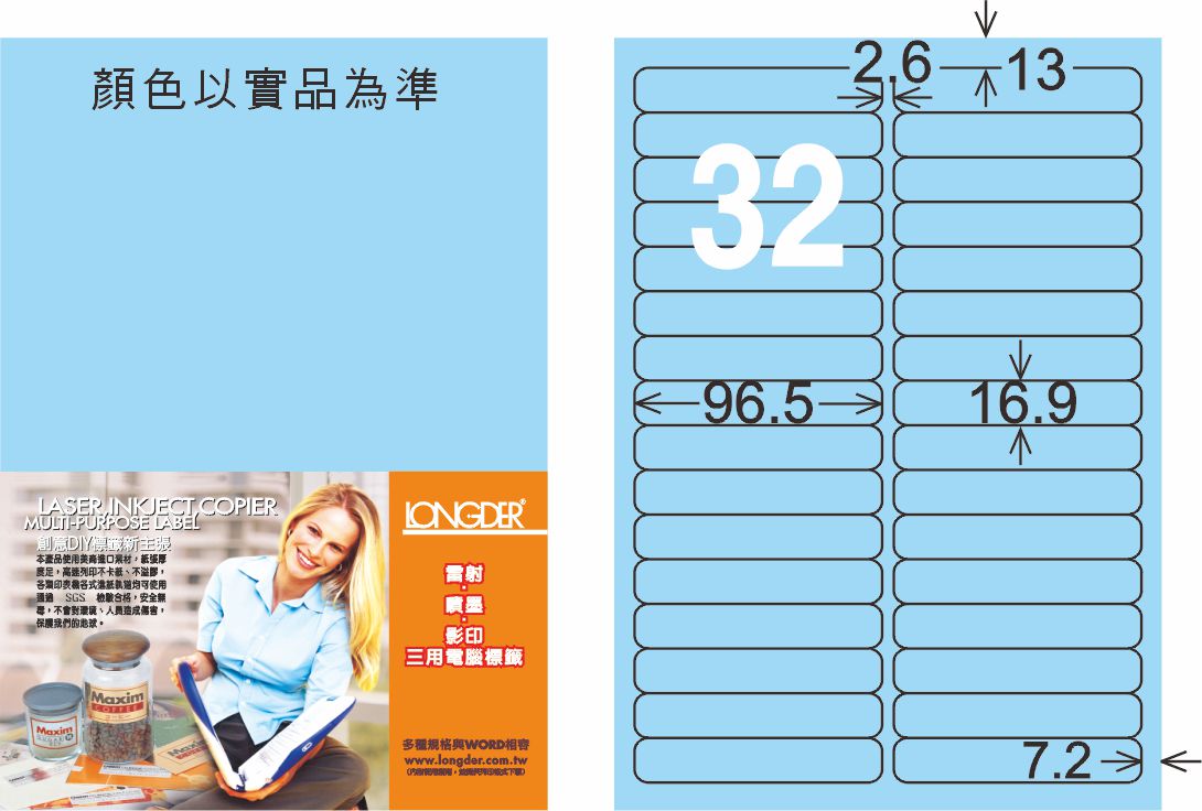 龍德 LD-858-B-C A4三用電腦標籤 淺藍色 / 包