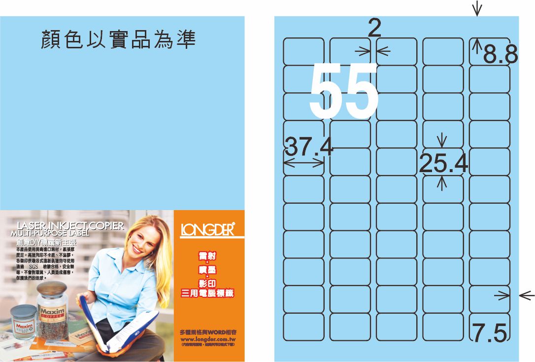 龍德 LD-853-B-C A4三用電腦標籤 淺藍色 / 包