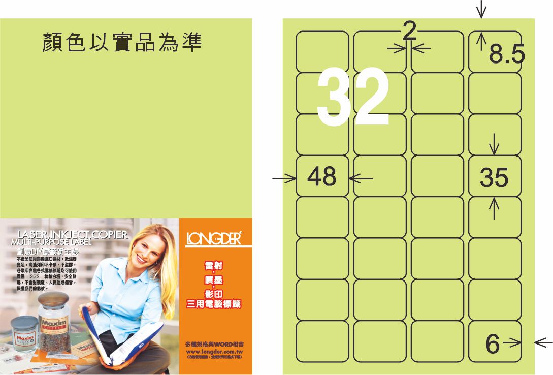 龍德 LD-863-G-C A4三用電腦標籤 淺綠色 / 包