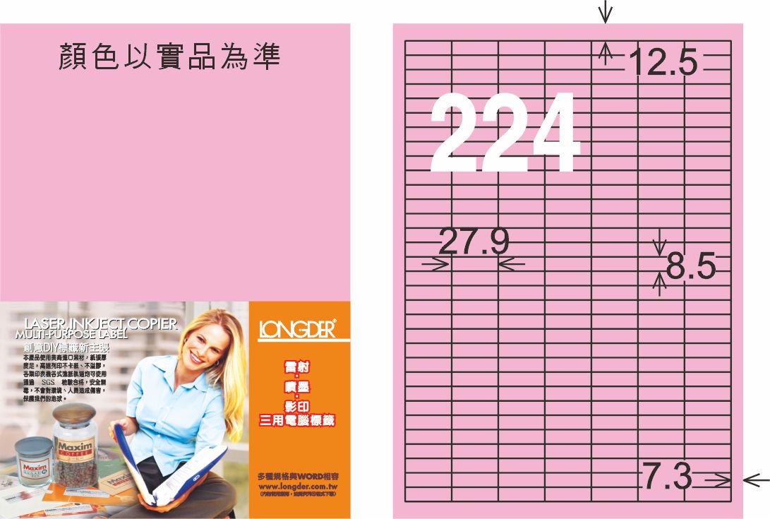 龍德 LD-872-R-C A4三用電腦標籤 粉紅色 / 包