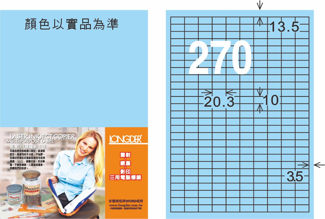 龍德 LD-881-B-C A4三用電腦標籤 淺藍色 / 包