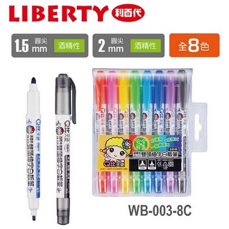 利百代 1.5mm 圓尖 酒精性 Q比天使雙頭細字 WB-003-8C 白板筆 8色/組