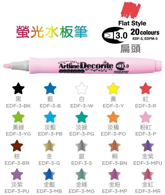 {振昌文具}日本 寫吉哈達EDF-1圓頭 EDF-3 扁頭 EDF-F毛刷 螢光 水板 筆 /支