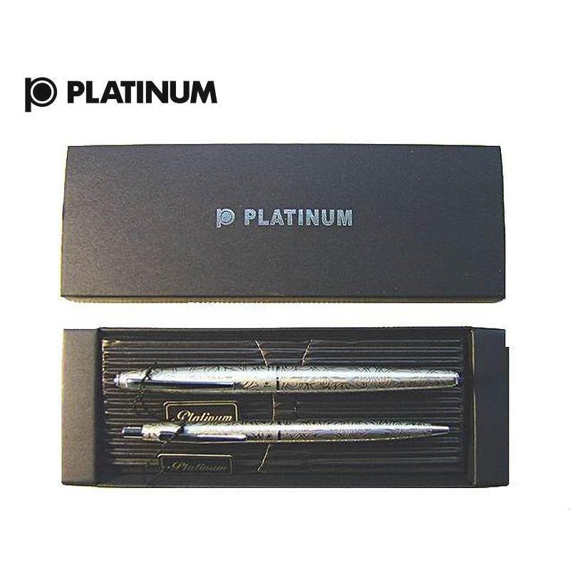 {振昌文具}白金牌 B-250 W-350對筆 禮盒 (鋼珠筆+原子筆) 不銹鋼 腐蝕精雕 唐草花紋 特殊風格